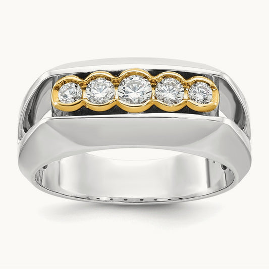 14ktt IBGoodman Men's Polished Graduated 5-Stone Diamond Ring