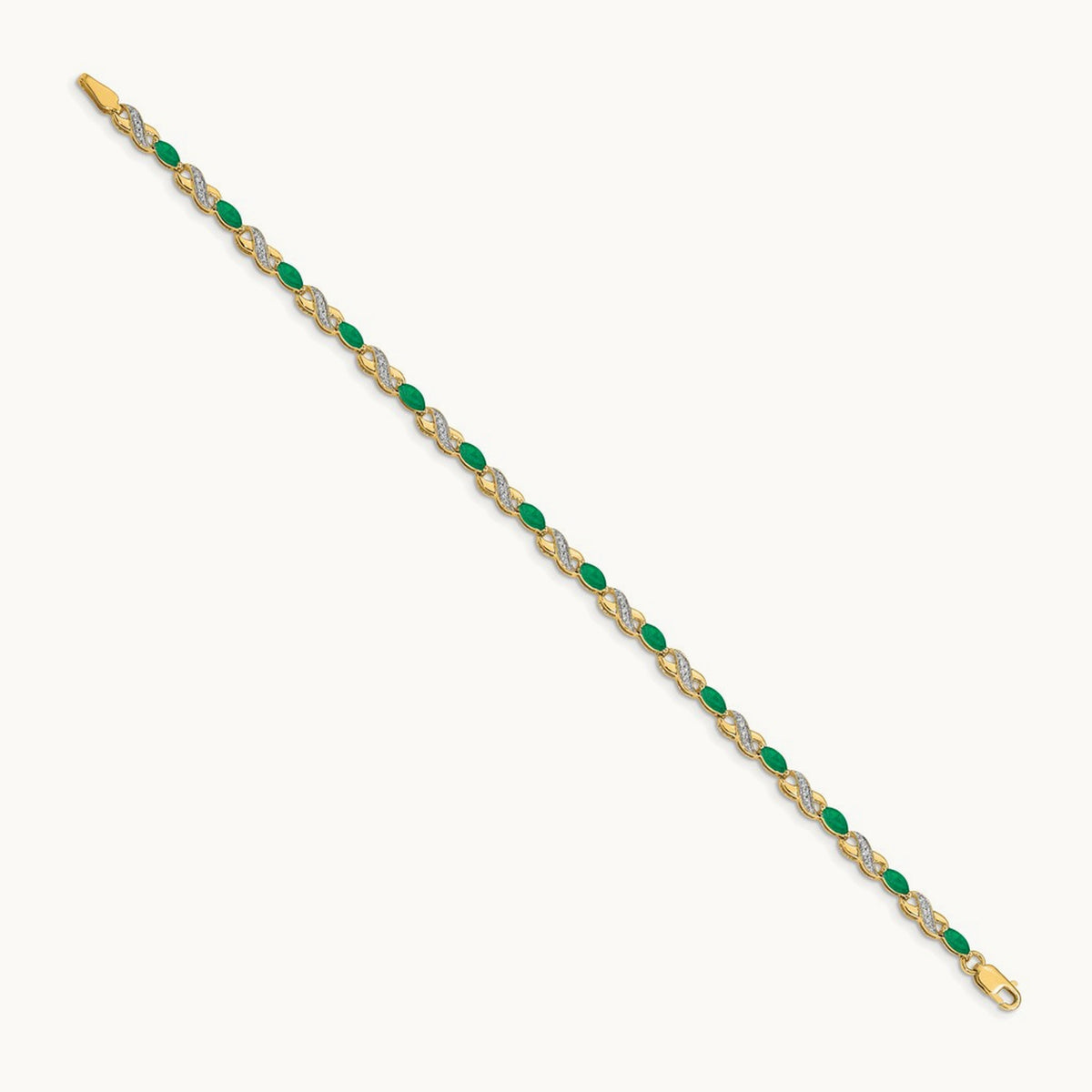 Diamond and Emerald Infinity Bracelet — 14K Yellow Gold