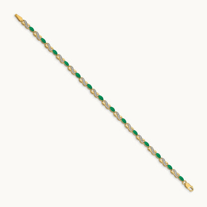 Diamond and Emerald Infinity Bracelet — 14K Yellow Gold