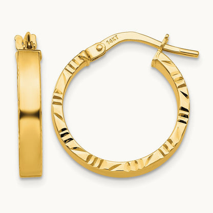 Small Diamond Cut Edge Polished Hoop Earrings — 14K Yellow Gold