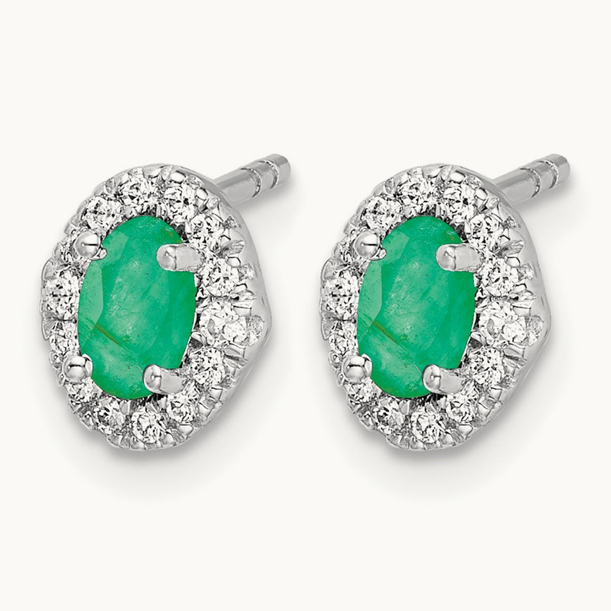 Created Emerald Post Earrings, 0.15 ct tw Lab-Grown Diamond