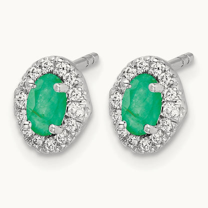 Created Emerald Post Earrings, 0.15 ct tw Lab-Grown Diamond