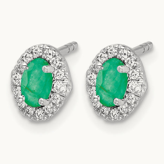 Created Emerald Post Earrings, 0.15 ct tw Lab-Grown Diamond