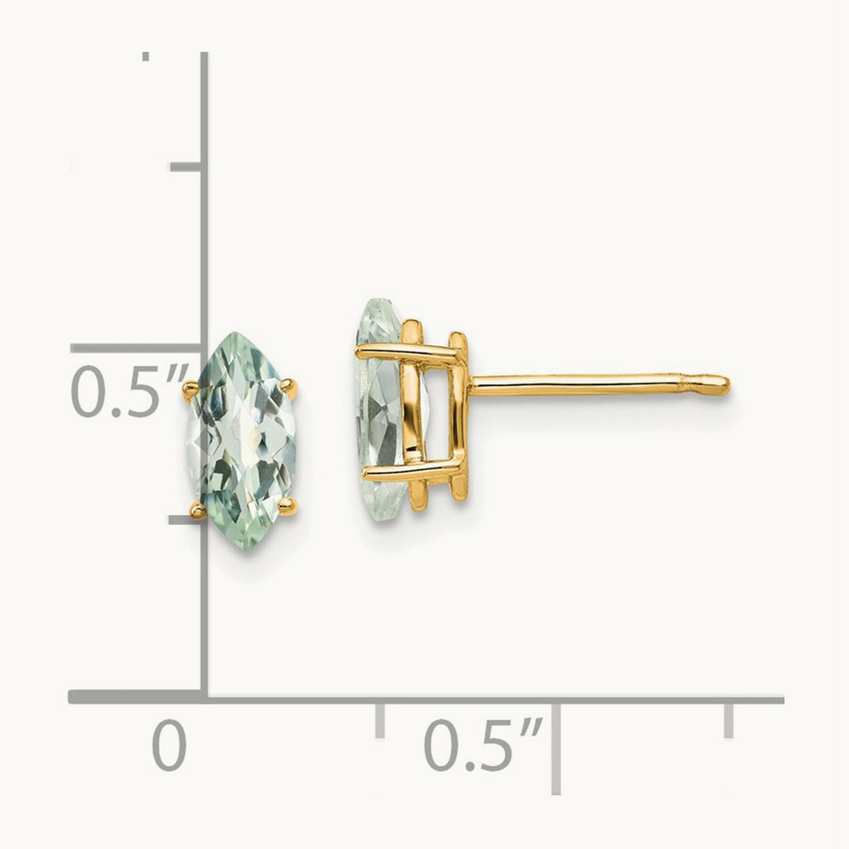 8x4 Marquise Checker-Cut Green Quartz Earring, 14K