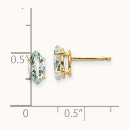 8x4 Marquise Checker-Cut Green Quartz Earring, 14K