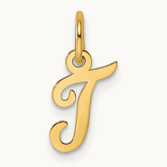 Small Script Letter T Initial Charm, 14K