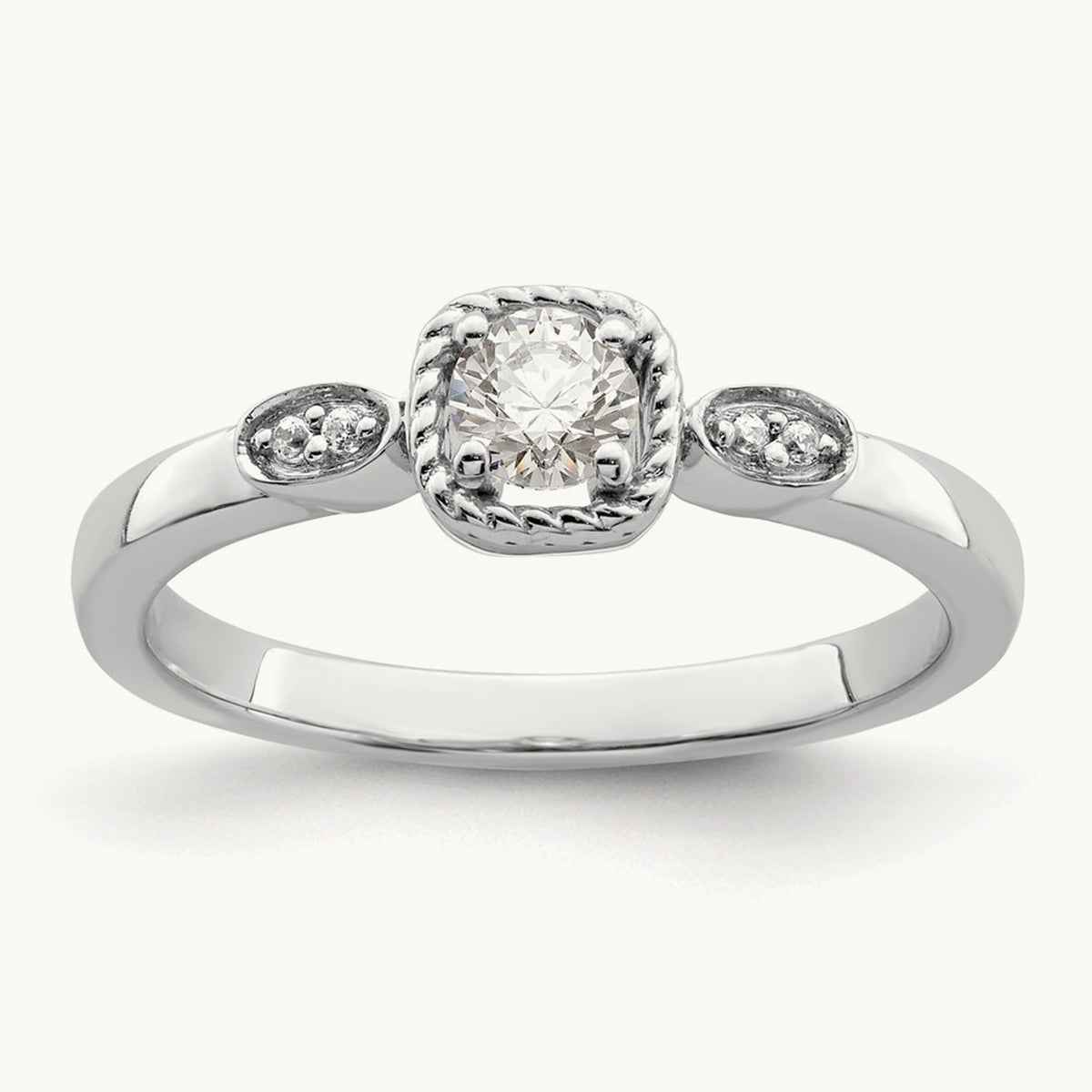 Petite Rope Edge Round Complete Diamond Ring — 14K White Gold, 7