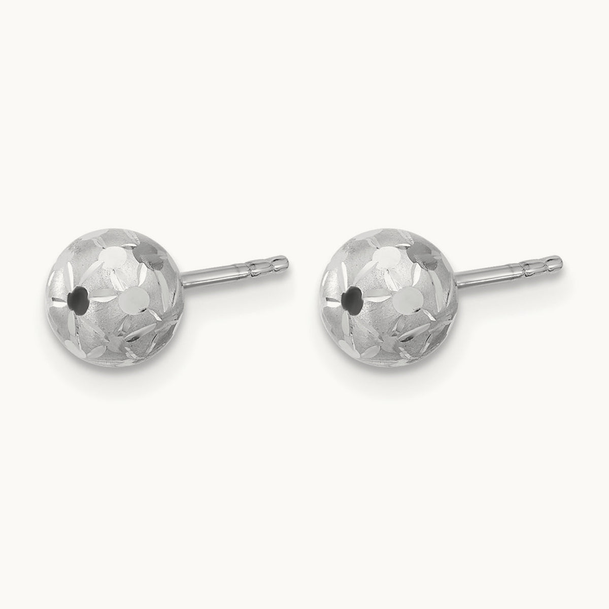 Polished/Satin and Diamond-cut Ball Post Earrings — 10K White Gold