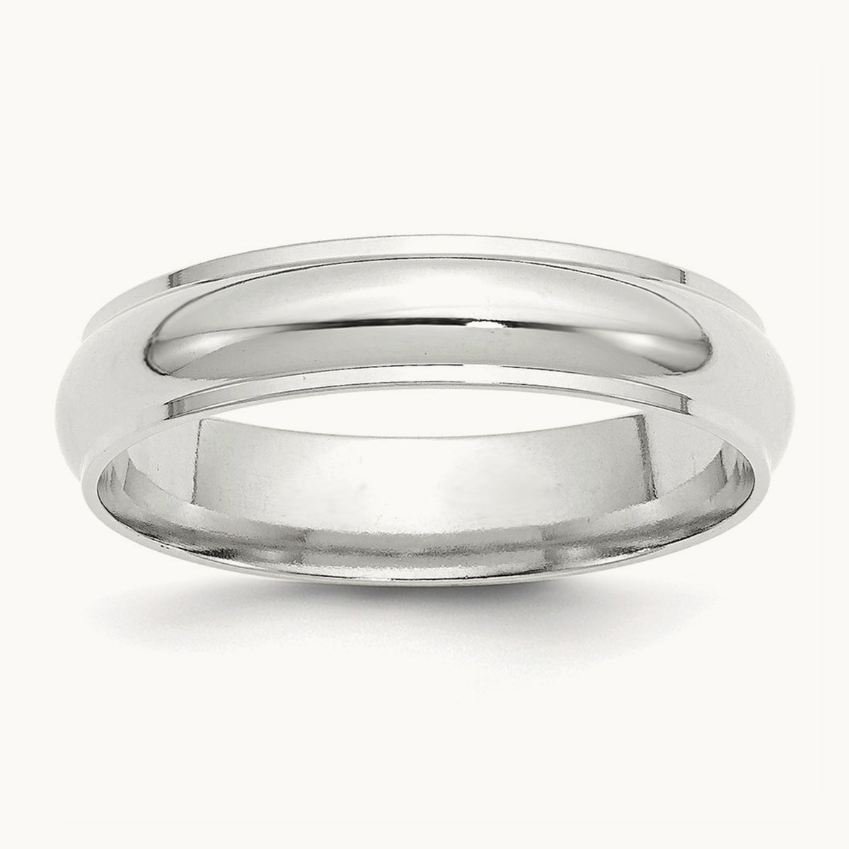 Half Round with Edge Band, 5mm, 10K White Gold