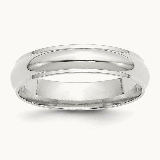 Half Round with Edge Band, 5mm, 10K White Gold