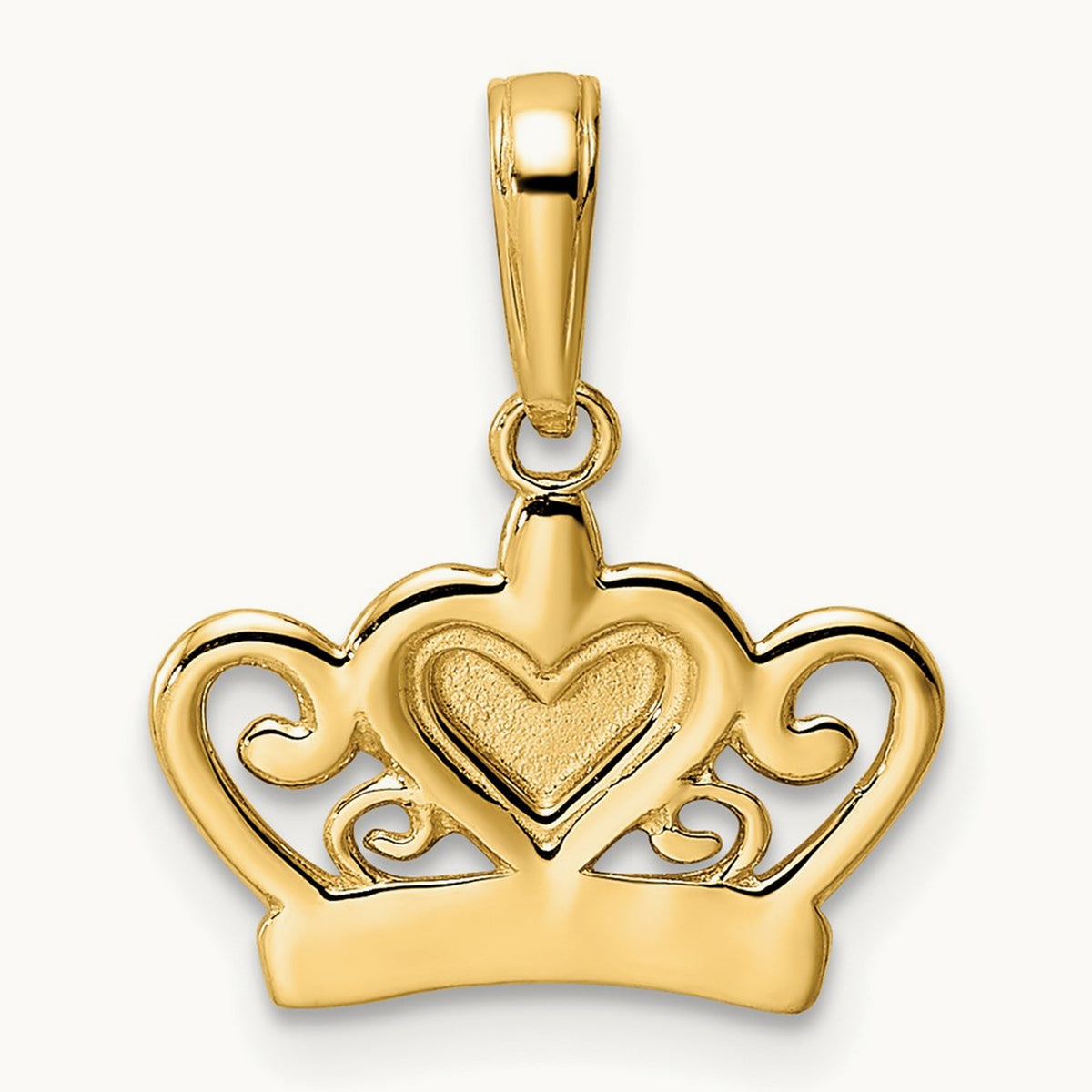 Diamond-cut Heart Crown Pendant, 14K with White Rhodium