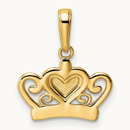Diamond-cut Heart Crown Pendant, 14K with White Rhodium