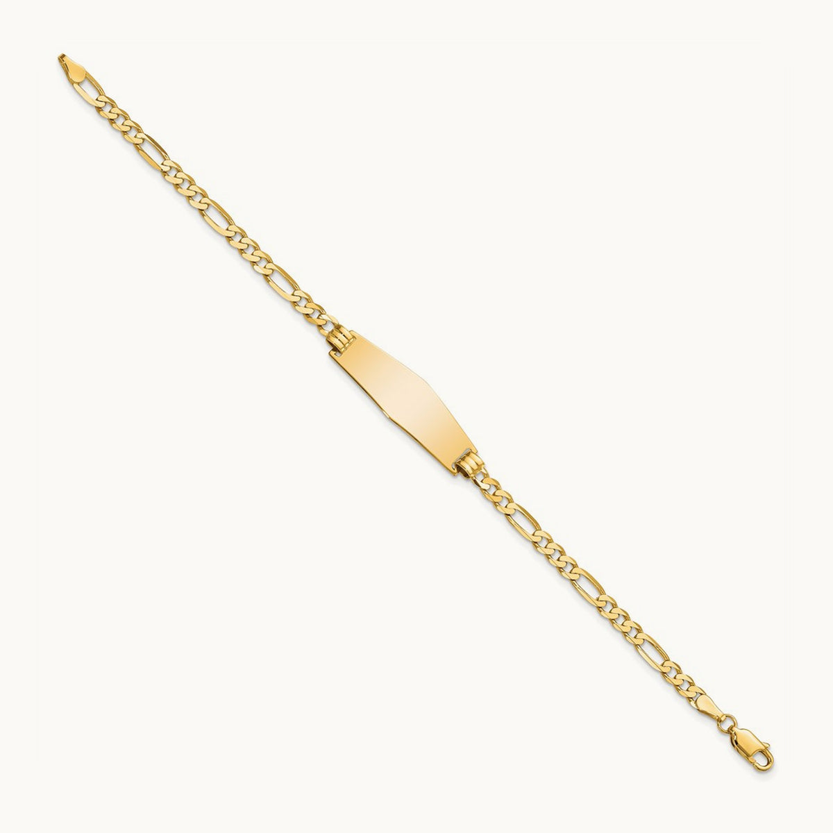 Soft Diamond Shape Flat Figaro Link ID Bracelet, 14K