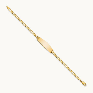 Soft Diamond Shape Flat Figaro Link ID Bracelet, 14K