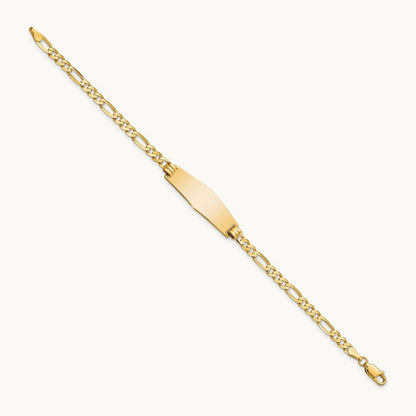 Soft Diamond Shape Flat Figaro Link ID Bracelet, 14K