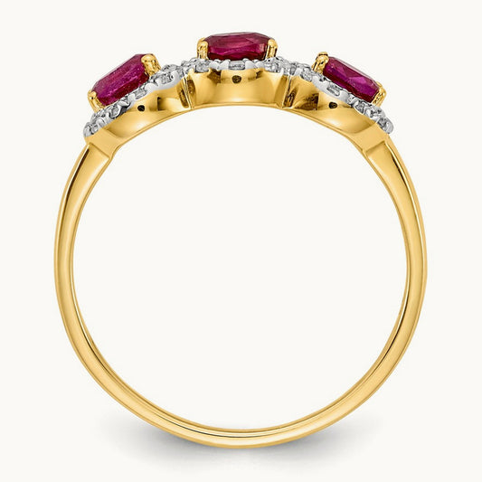 Composite Ruby and Diamond 3-Stone Ring, 14K
