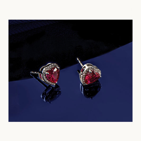 Pink Sapphire Heart Halo Earrings, 0.10-0.15 ct tw Lab-Grown Diamond