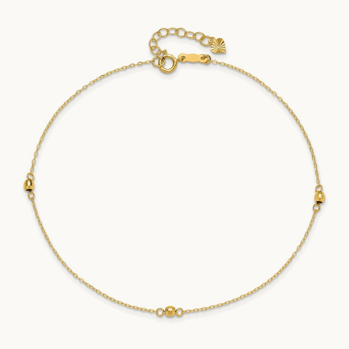 Mirror Beads 9in Plus 1in Ext Anklet, 14K