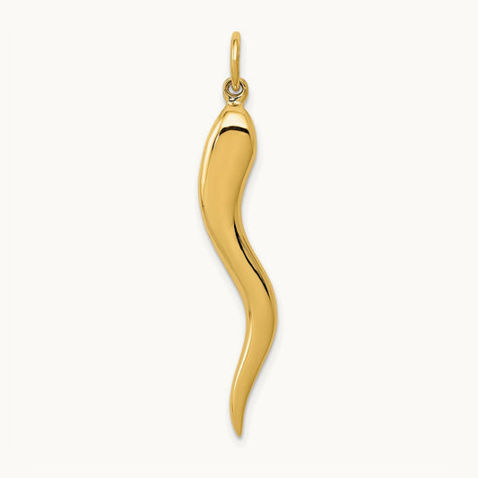 Large 3D Italian Horn Charm, 14K