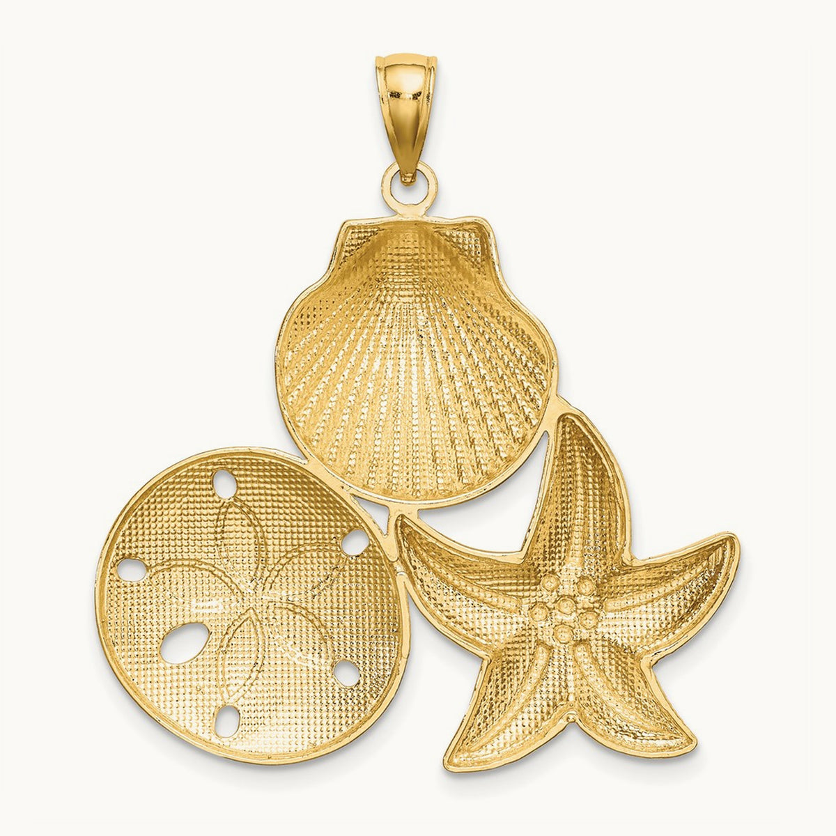Diamond-cut Scallop Starfish Sand Dollar Charm, 14K with White Rhodium