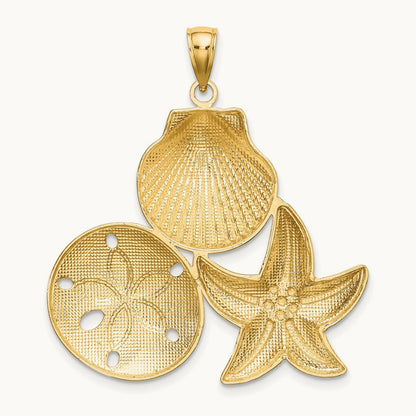 Diamond-cut Scallop Starfish Sand Dollar Charm, 14K with White Rhodium