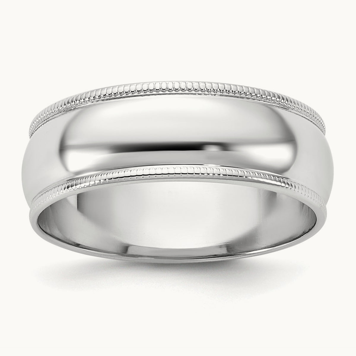 Milgrain Half Round Band, 6.5mm, 10K White Gold