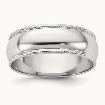 Milgrain Half Round Band, 6.5mm, 10K White Gold