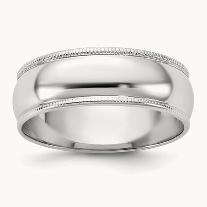 Milgrain Half Round Band, 6.5mm, 10K White Gold