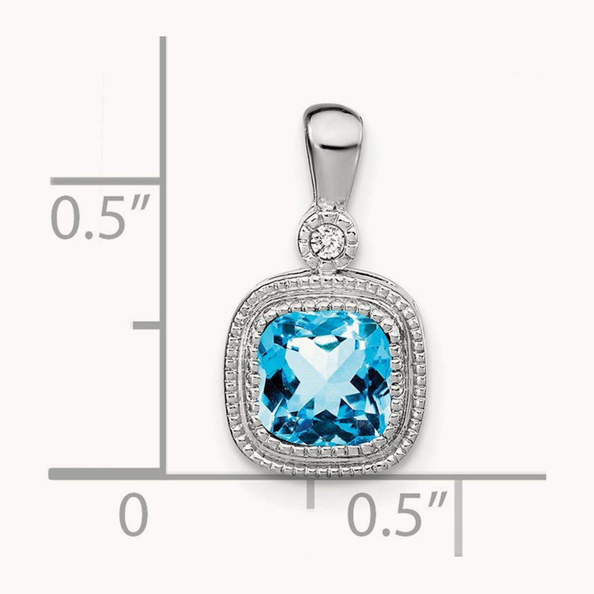 Cushion Blue Topaz and Diamond Pendant — 14K White Gold
