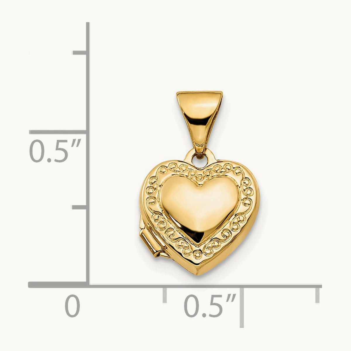 Scroll Border Heart Locket, 10mm, 14K