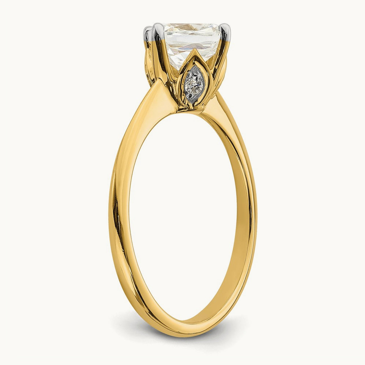 Polish 1 1/2ct Cushion Leaf Design Semi-Mount Dia Ring, 14K