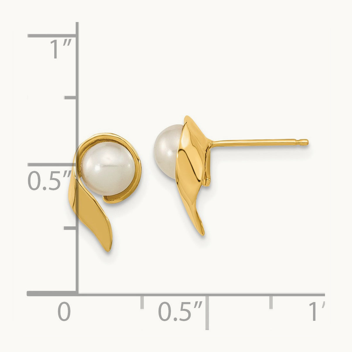 5- White Button Freshwater Cultured Pearl Post Earrings, 6mm, 14K