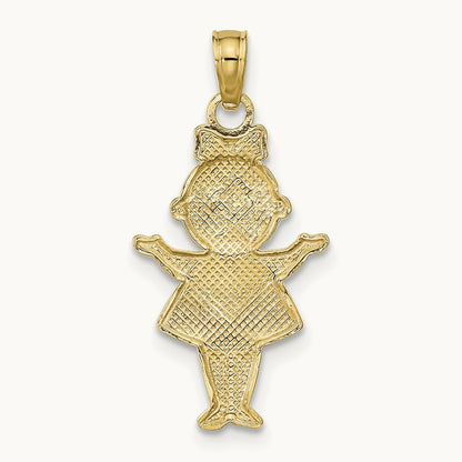 Textured w/Rhodium Girl Charm, 14K