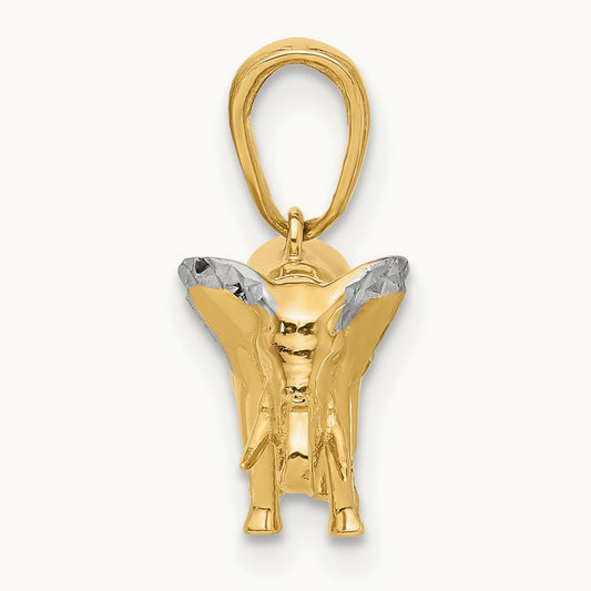 D/C 3D Elephant Pendant, 14K with White Rhodium