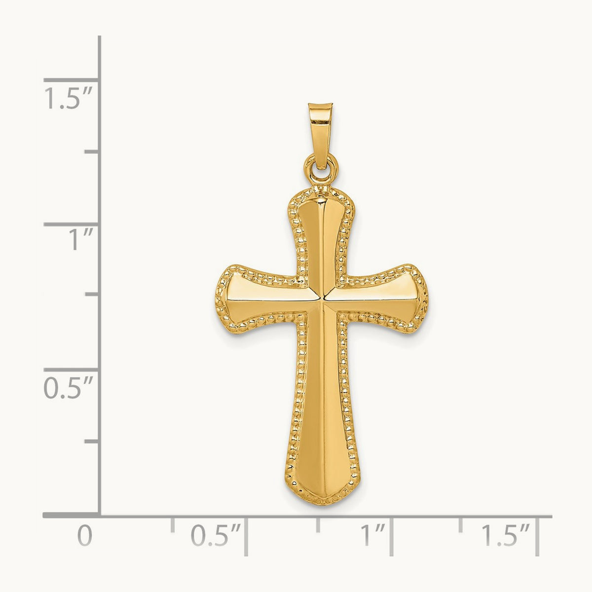Hollow Polished Beaded Edge Cross — 14K Yellow Gold