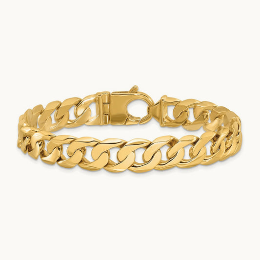 Hand Polished Fancy Curb Link Bracelet, 11mm, 14K