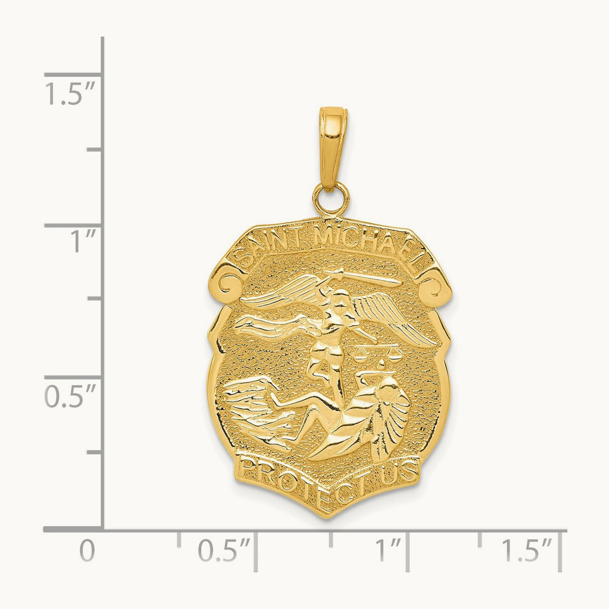Polished Large Saint Michael Protect Us Medal Pendant — 14K Yellow Gold