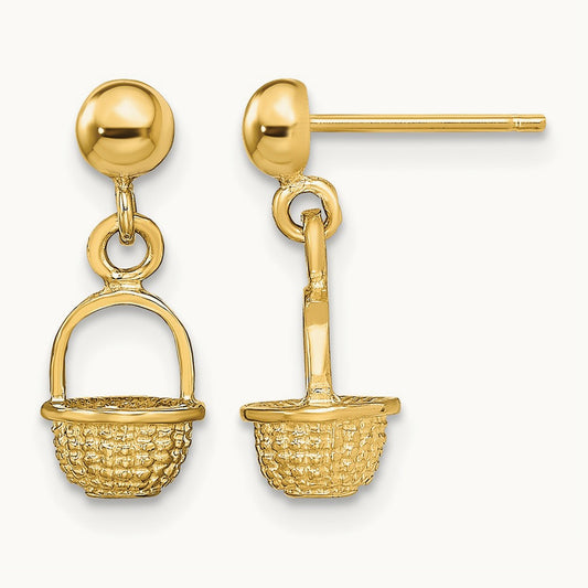 3-D Mini Basket Drop Earrings — 14K Yellow Gold