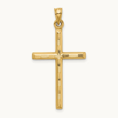 Hollow Diamond-cut Cross Pendant, 14K