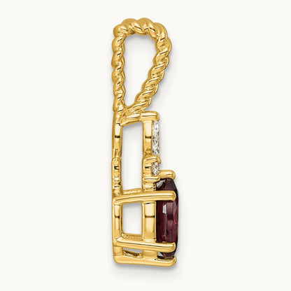 Polished Diamond and Rhodolite Garnet Twisted Chain Slide — 14K Yellow Gold