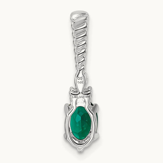Polish Diamond and Lab Created Emerald Twisted Chain Slide — 14K White Gold