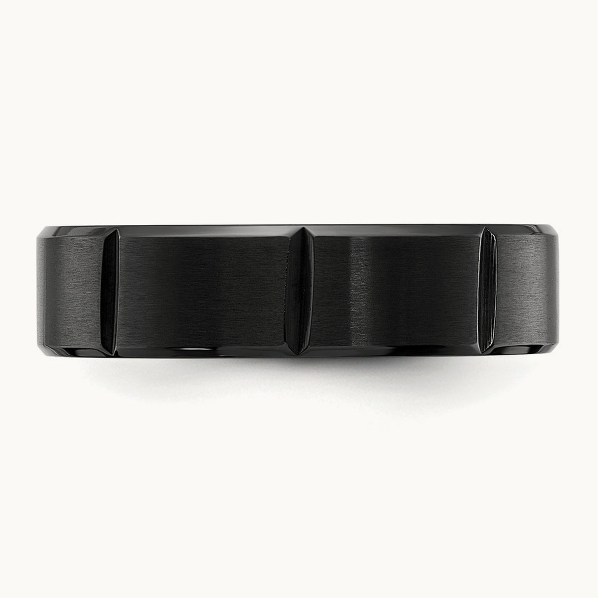 Brushed and Polished Black IP-plated Grooved Band, 6mm, Titanium