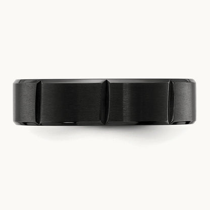 Brushed and Polished Black IP-plated Grooved Band, 6mm, Titanium