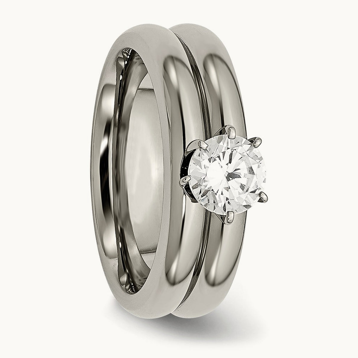 Titanium Polished with CZ Ring