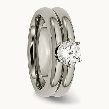 Titanium Polished with CZ Ring