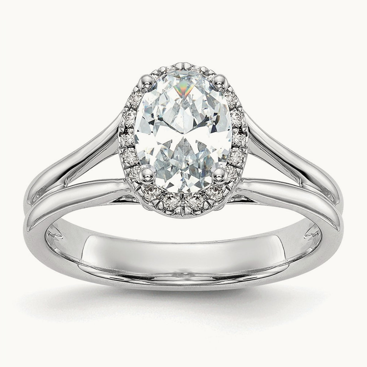 Oval Halo Semi-Mount Split Shank Engagement Ring — 1/7 ct, 7