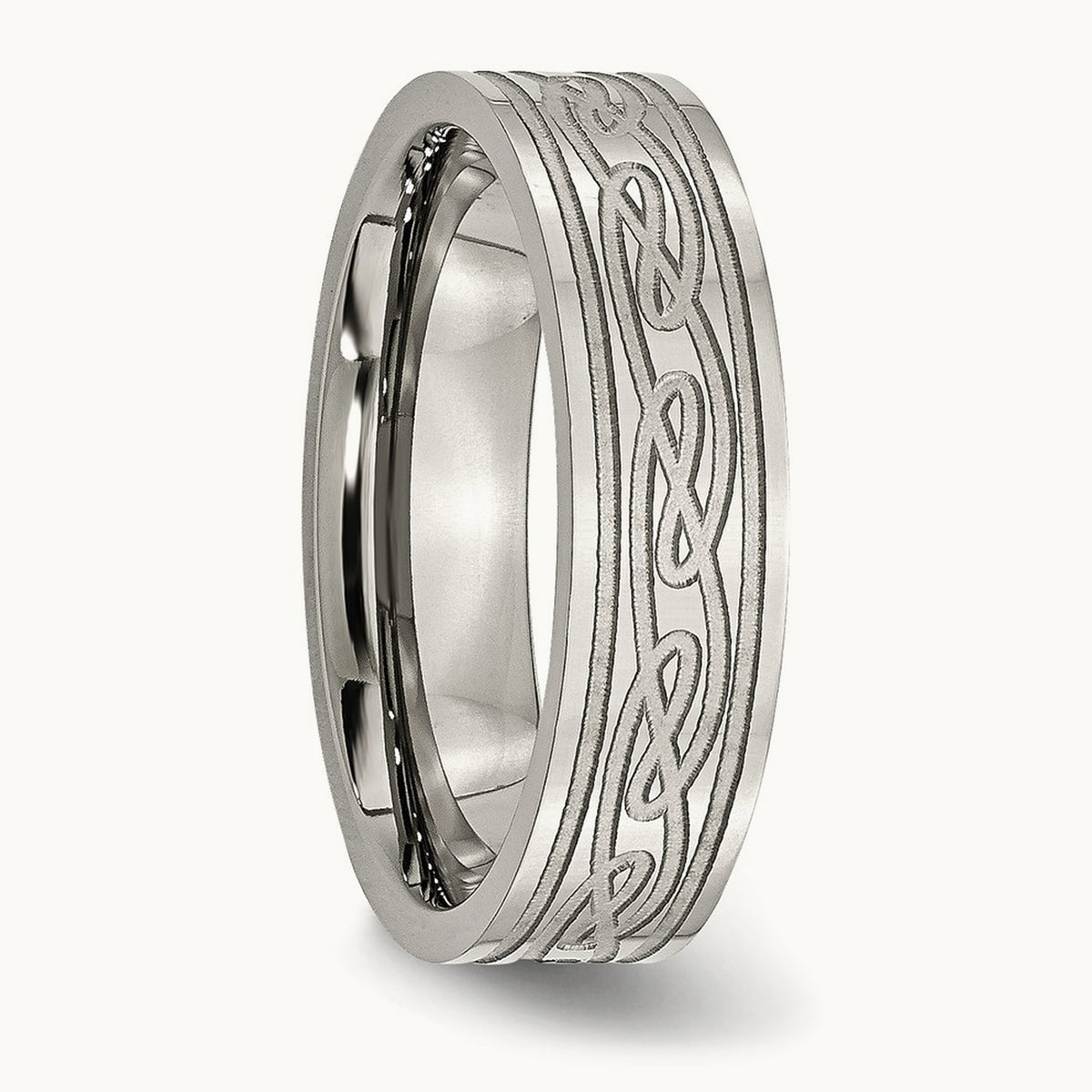 Brushed Celtic Laser Etched Flat Band — photo set