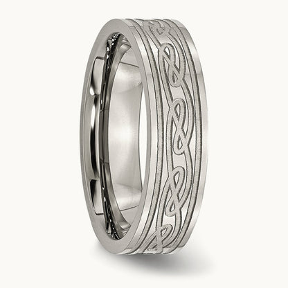 Brushed Celtic Laser Etched Flat Band — photo set