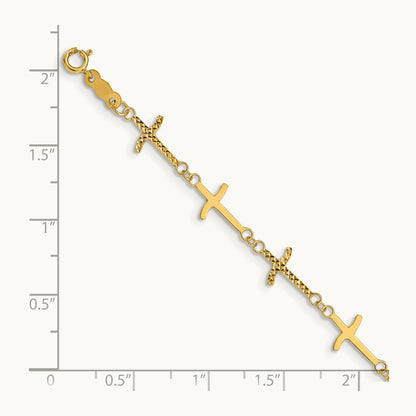 Polished Diamond-cut Crosses w/1in. Ext. Bracelet, 14K