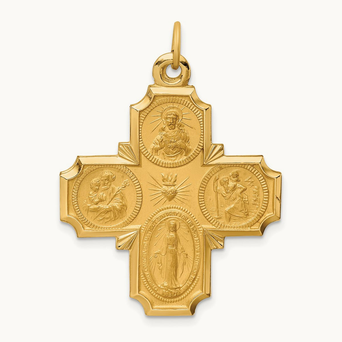 Solid Polished/Satin Large 4-Way Medal, 14K